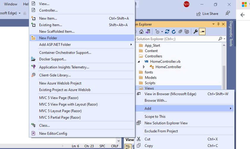 I created a new HelloWorld folder in the Views folder.
