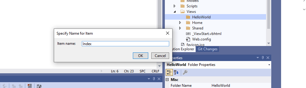 I named the new page "Index" making it the home page for the new folder.
