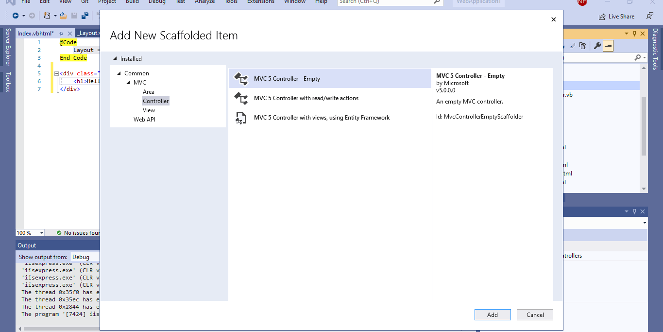 I created an empty controller.