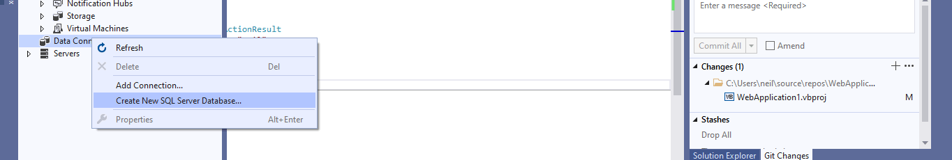 I used Visual Studio to create a new database in the docker container's SQL Server