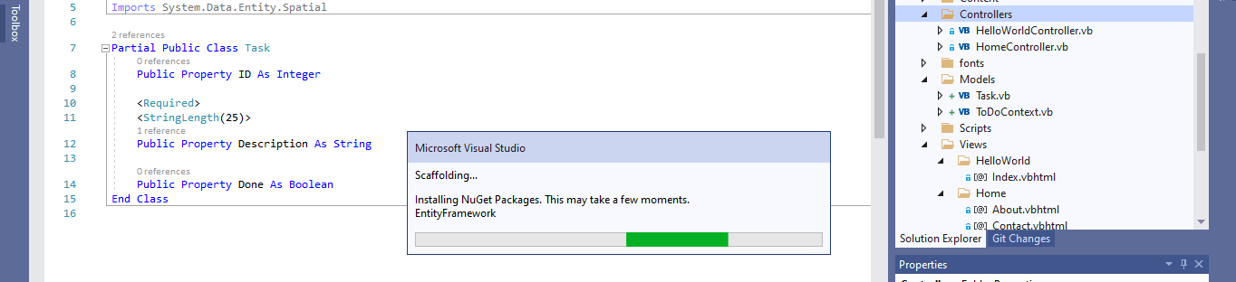 Visual Studio added CRUD controller functions and views.