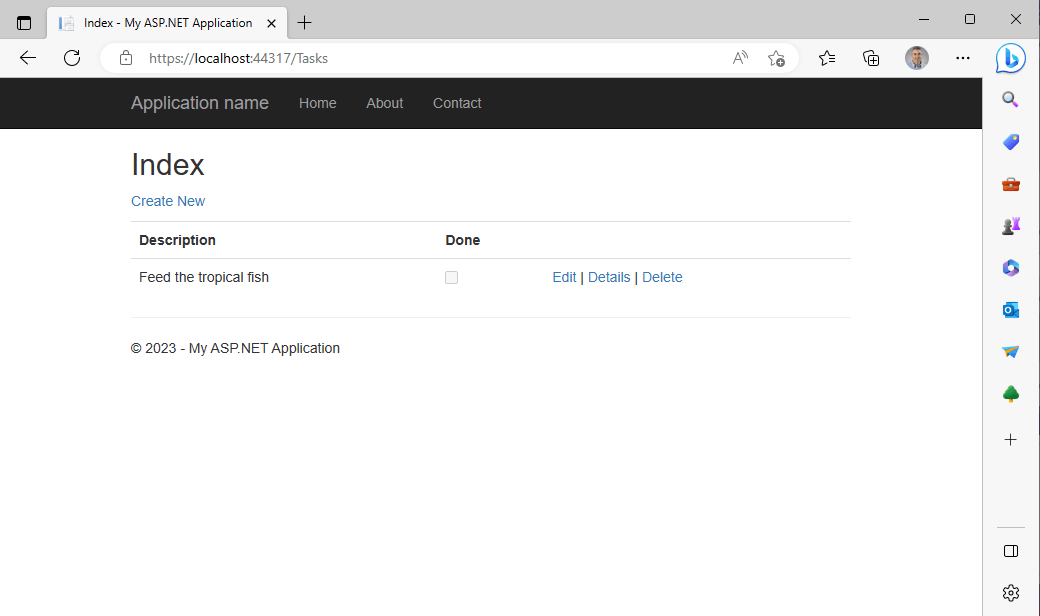 Once the database table row has been updated the use is (again) redirected to the Index page.