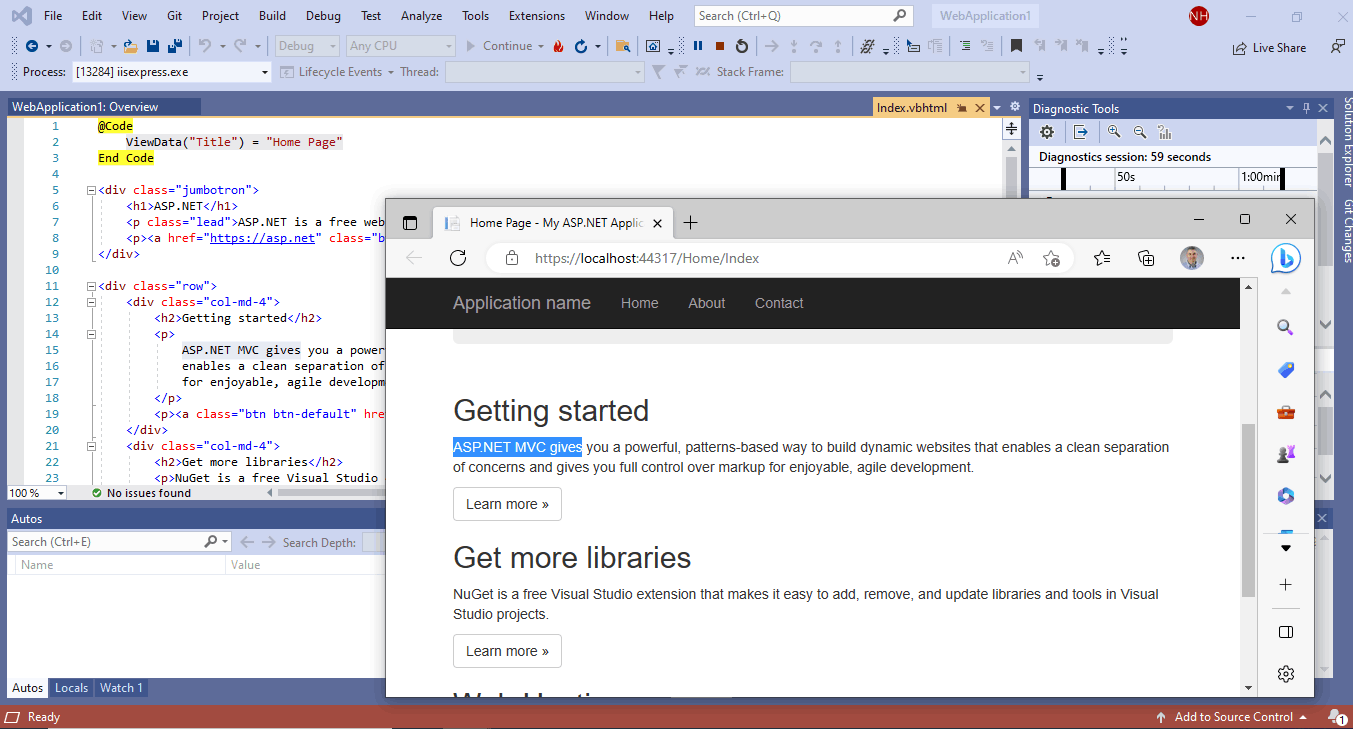 I ran the template project (notice the "ASP.NET MVC gives" text in the index.vbhtml file and the web browser).
