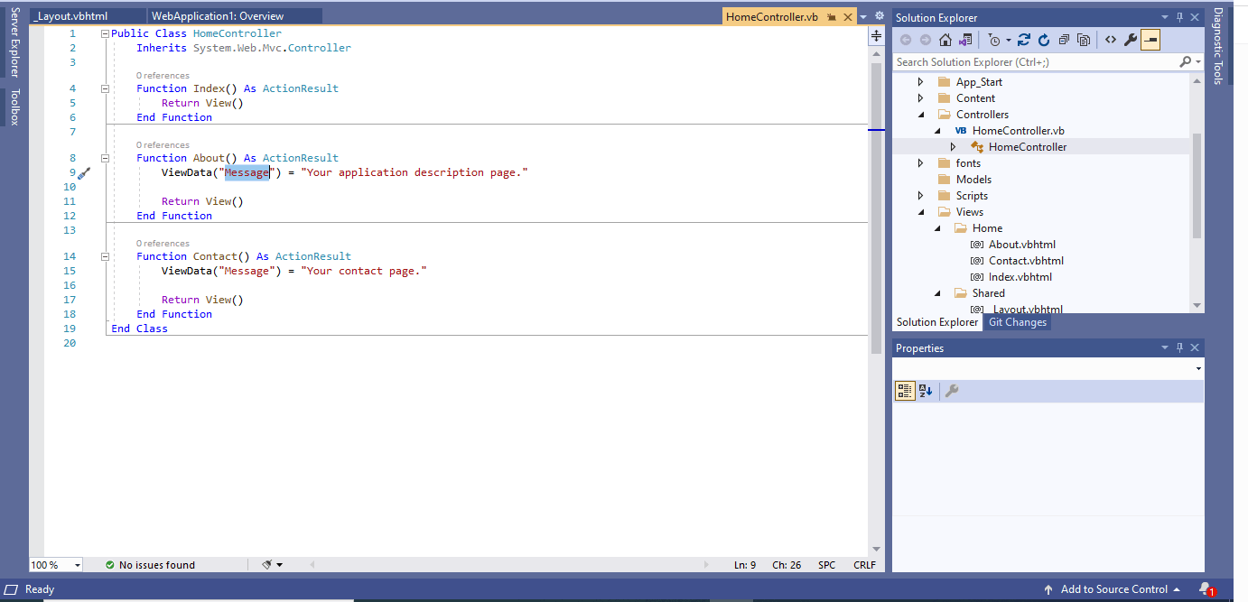 Web requests are handled by Controller functions/methods. The controller function will typically return a view (the Web response). The About function sets a "Message" value and then returns a corresponding About view.