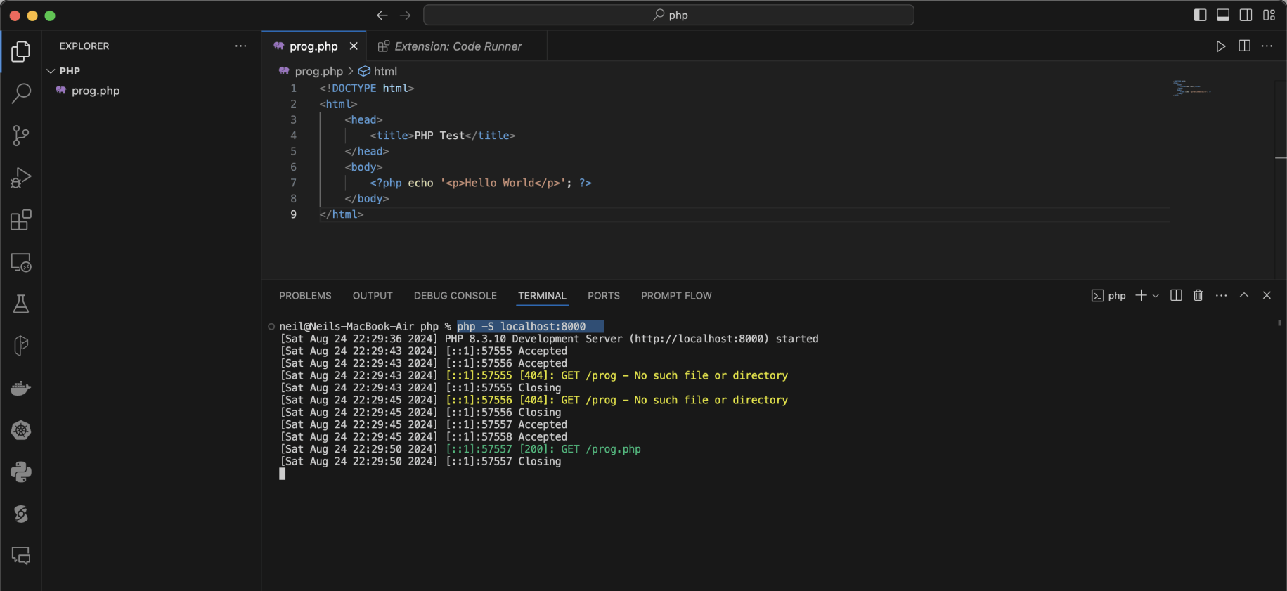 php -S localhost:8000