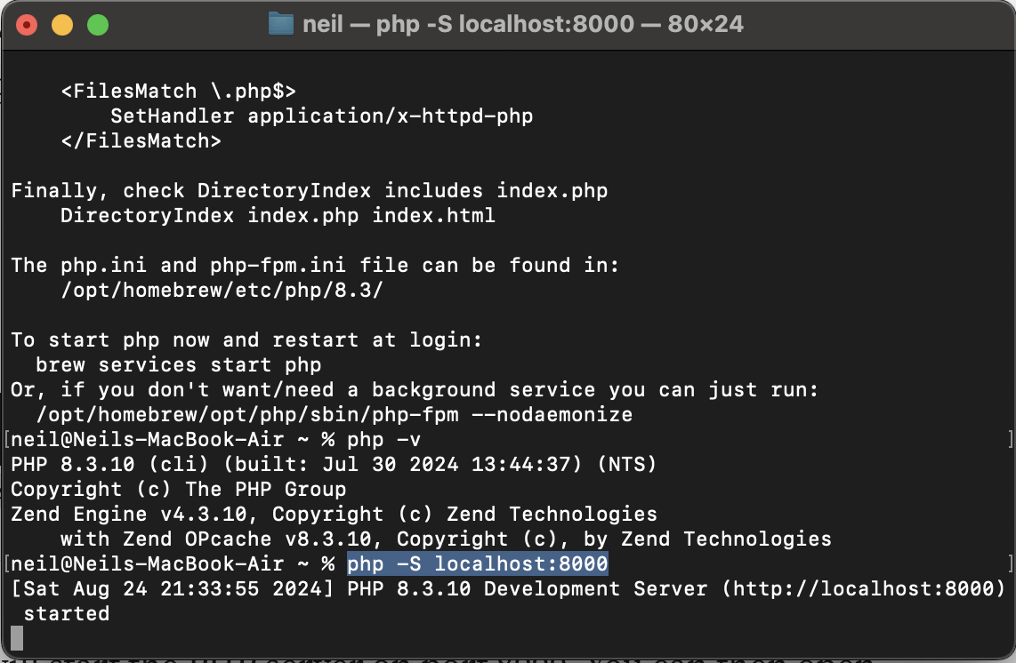 php -S localhost:8000