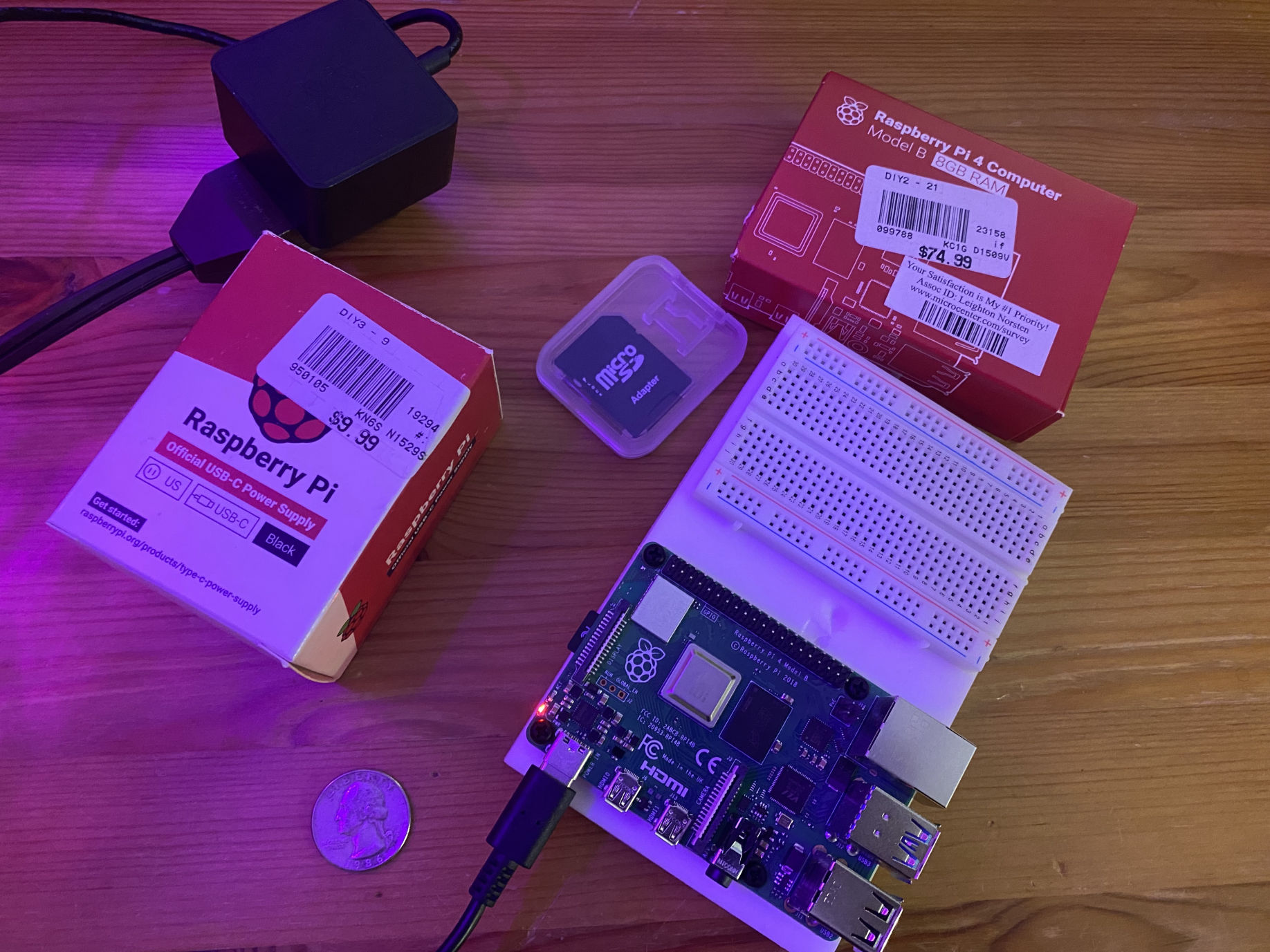 I put the Micro SD Card into the Raspberry Pi and plugged in the power