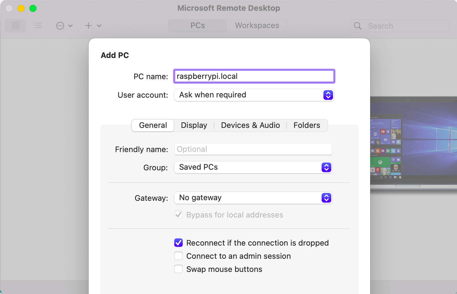 Microsoft Remote Desktop Client (for MacOS)