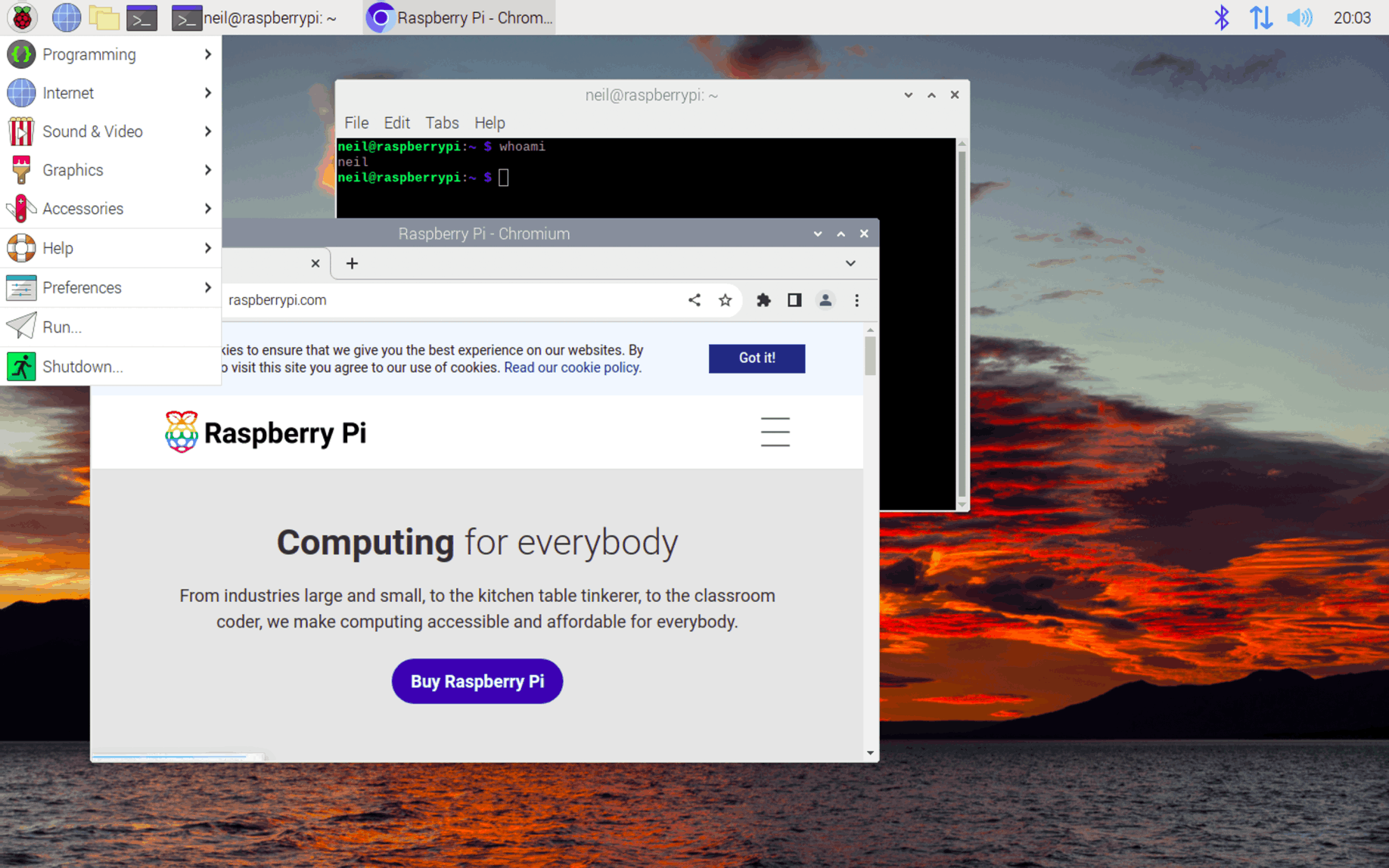 Connected to raspberrypi.local as neil