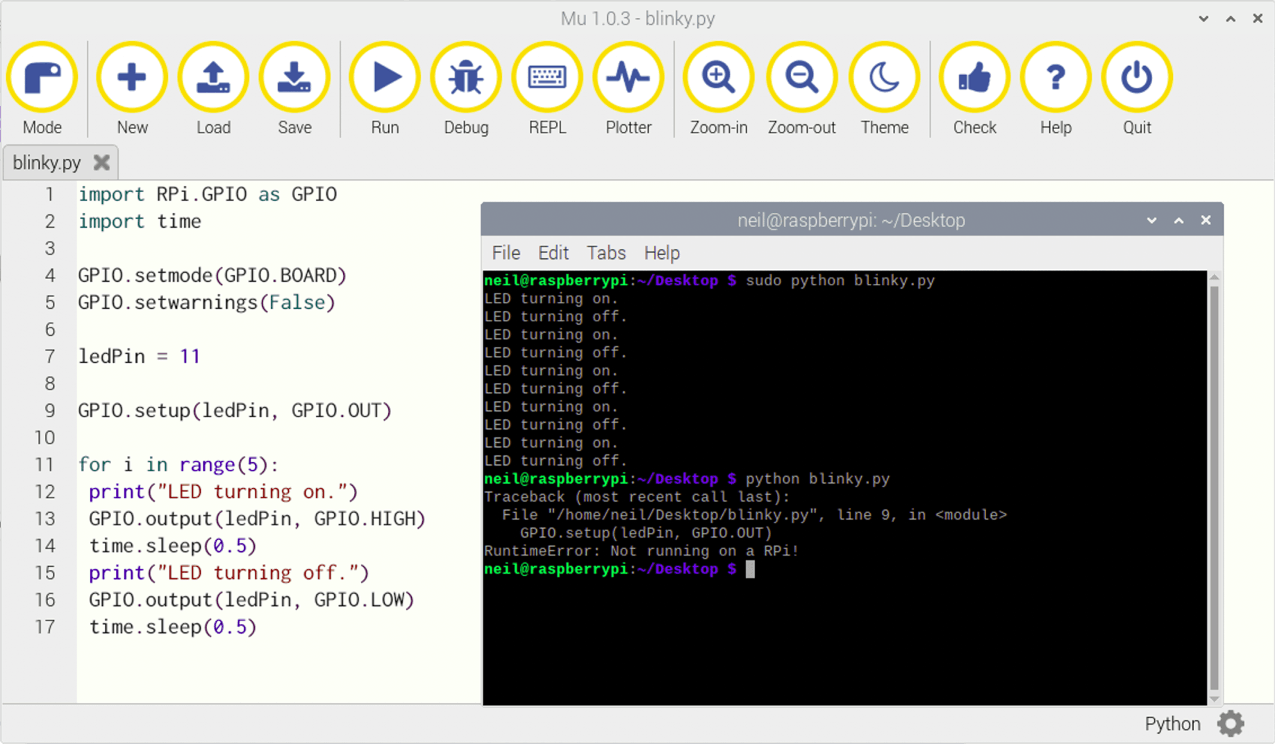 sudo python blinky.py