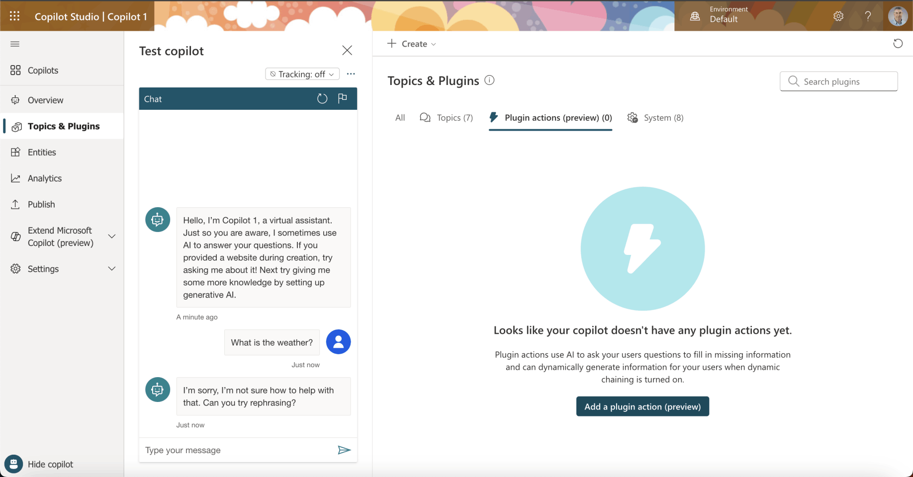 I clicked the Topics & Plugins tab. I clicked the Add a plugin action (preview) button