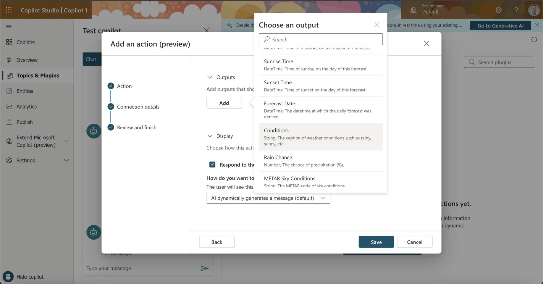I added Conditions as an output
