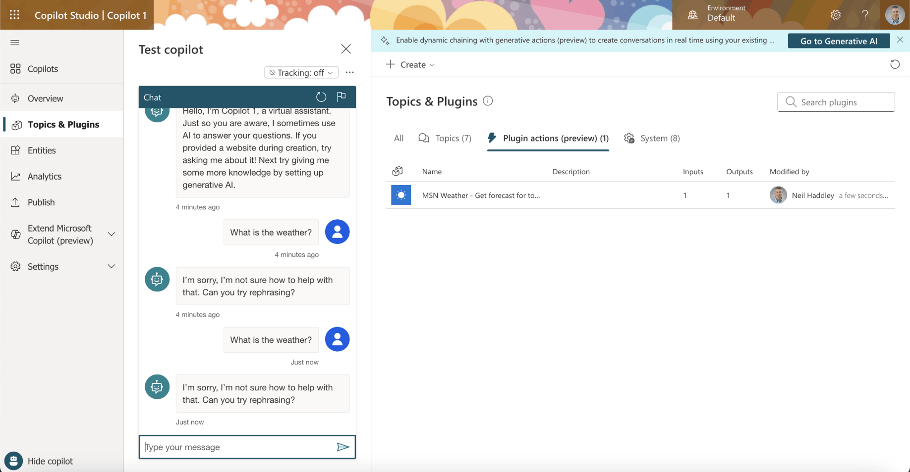 I tested the Copilot but the Plugin Action was ignored?