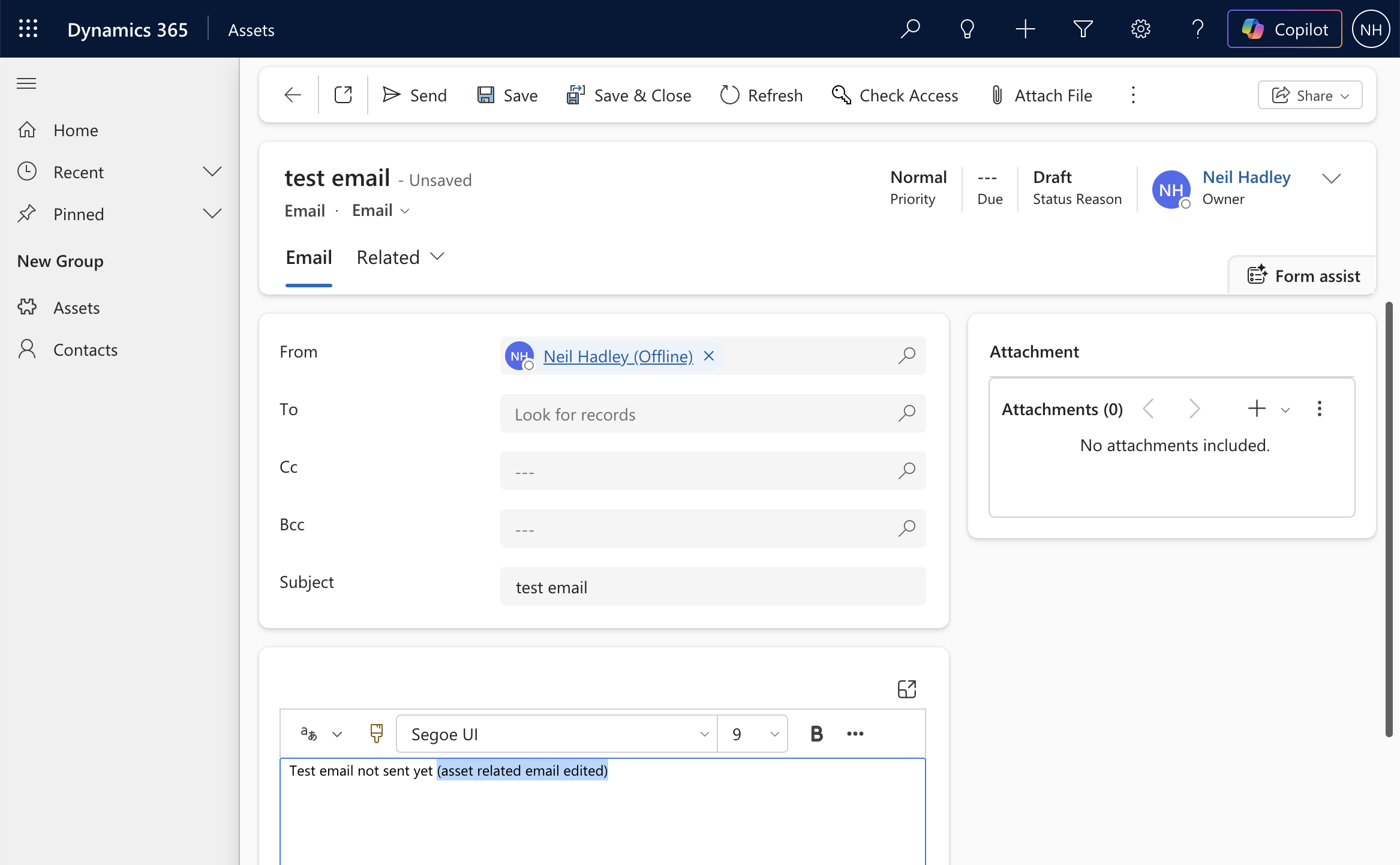 I edited the email directly from Contact's timeline