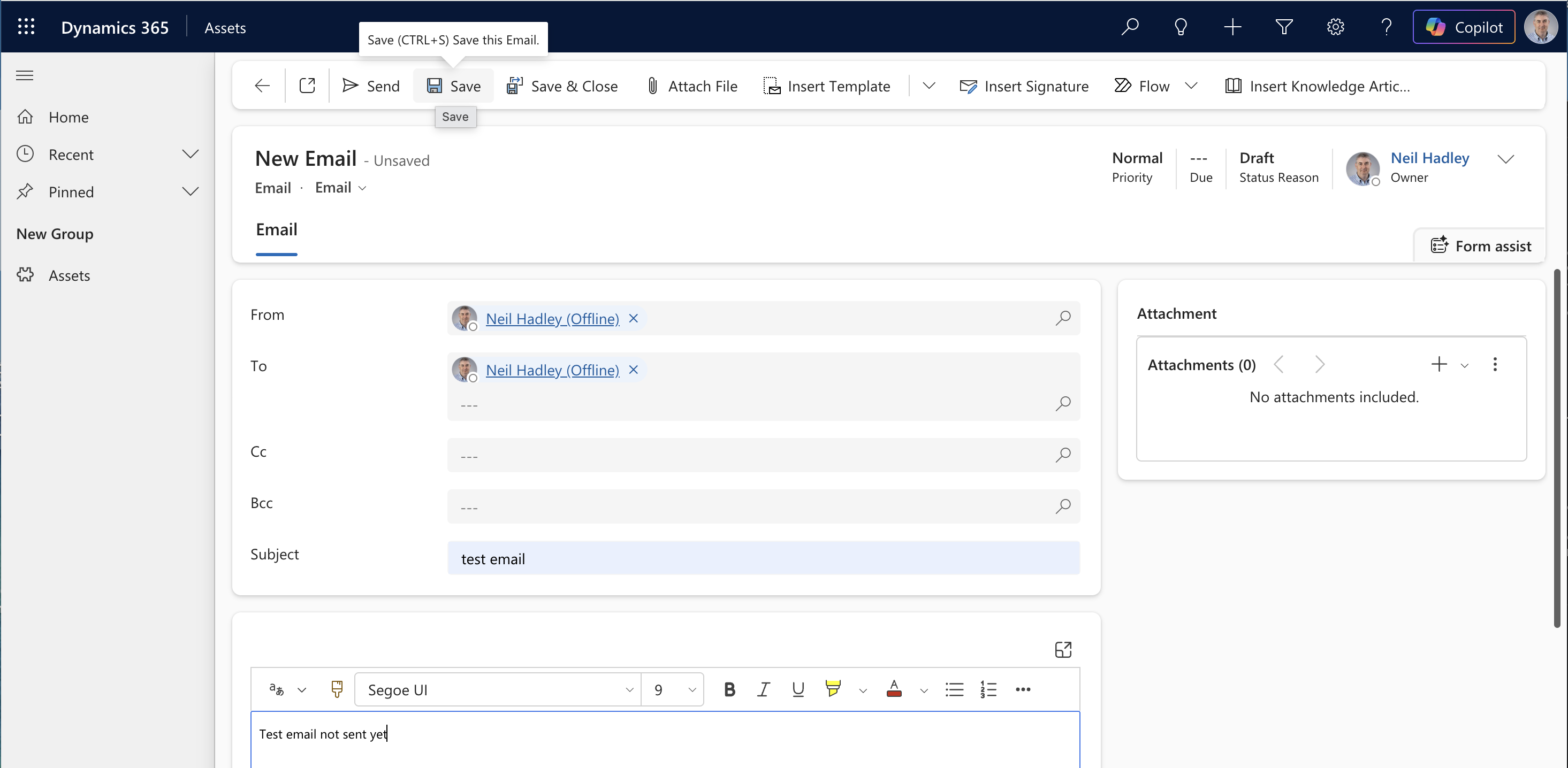 I created a test Email activity regarding the Asset record