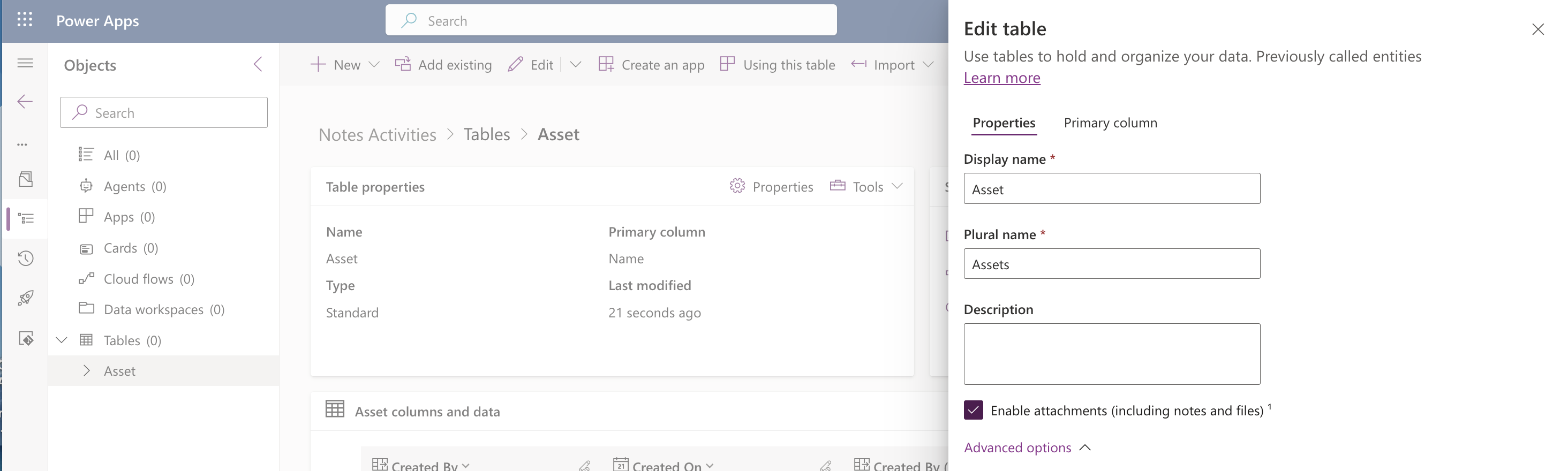 I checked Enable attachments (including notes and files) on the Asset table