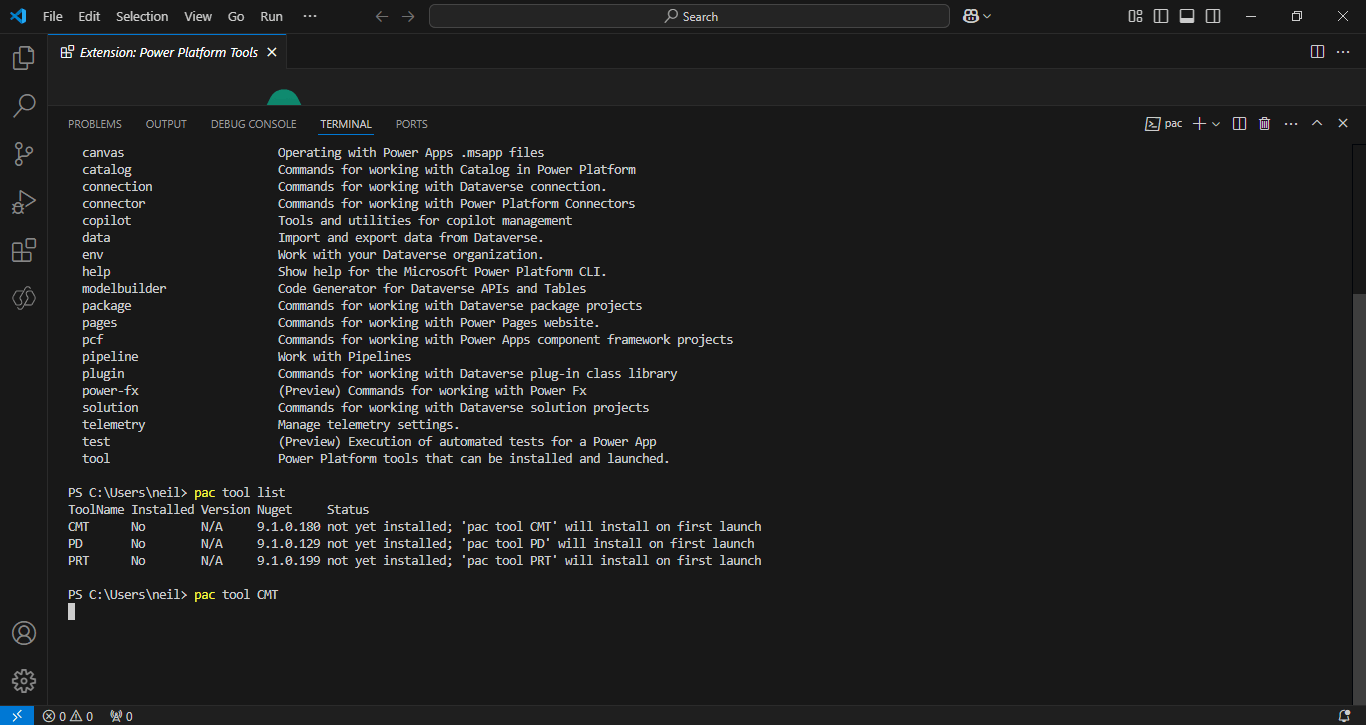 I entered pac tool CMT and clicked the enter key