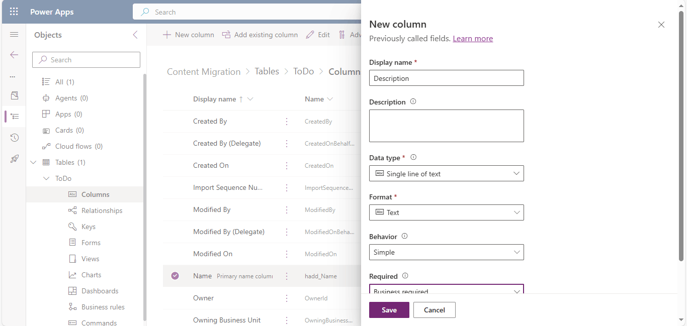 I added a Description column