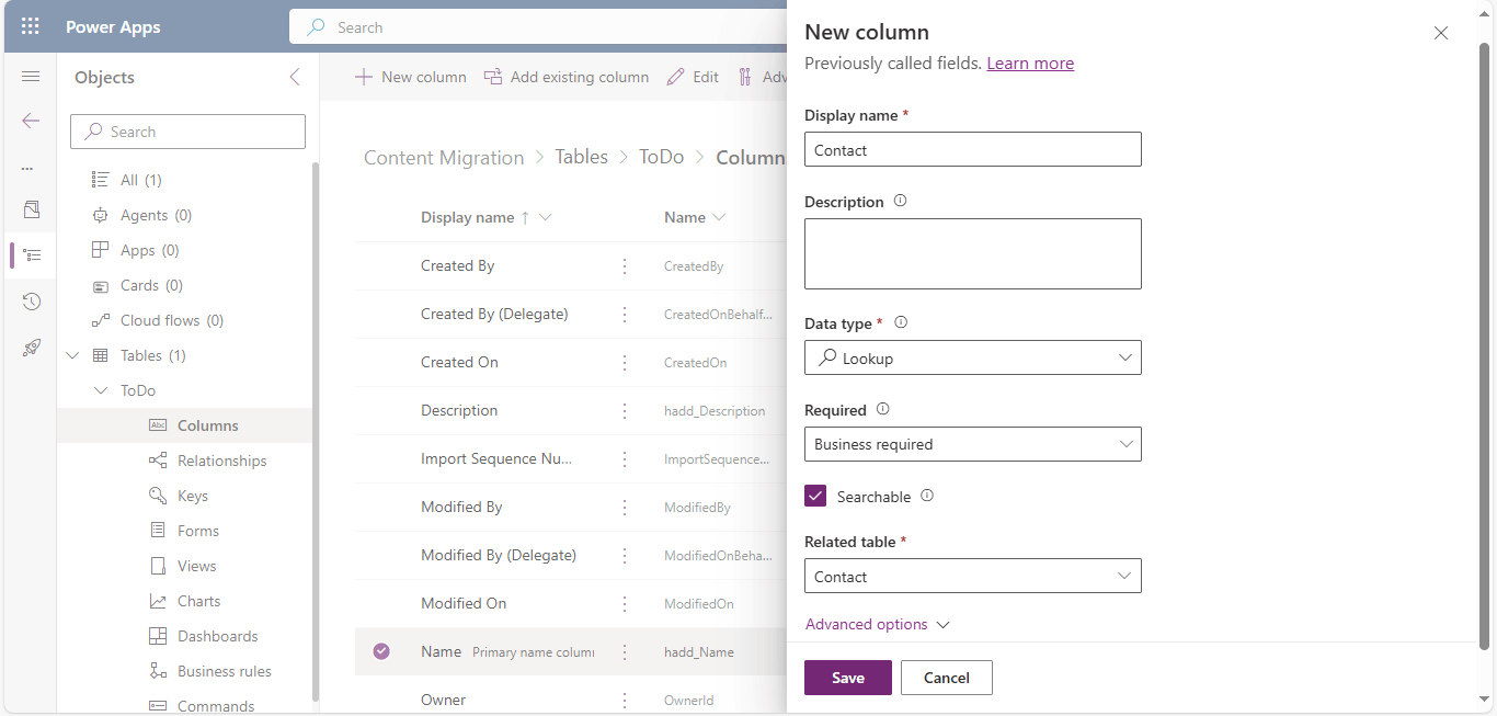 I added a Contact lookup column