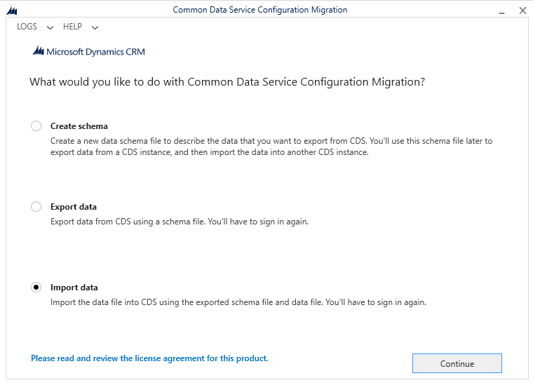 I selected the Import data option