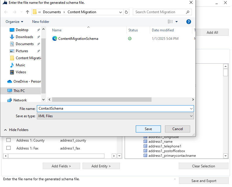 I saved the Contact table schema