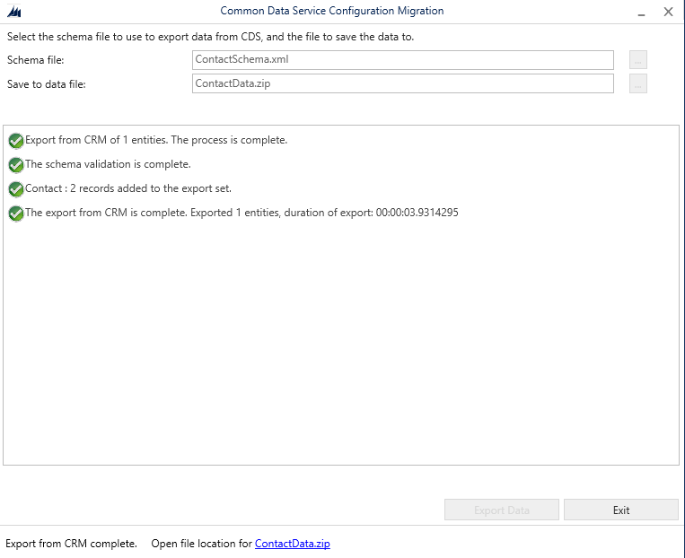 The export file was created and I clicked the Exit button