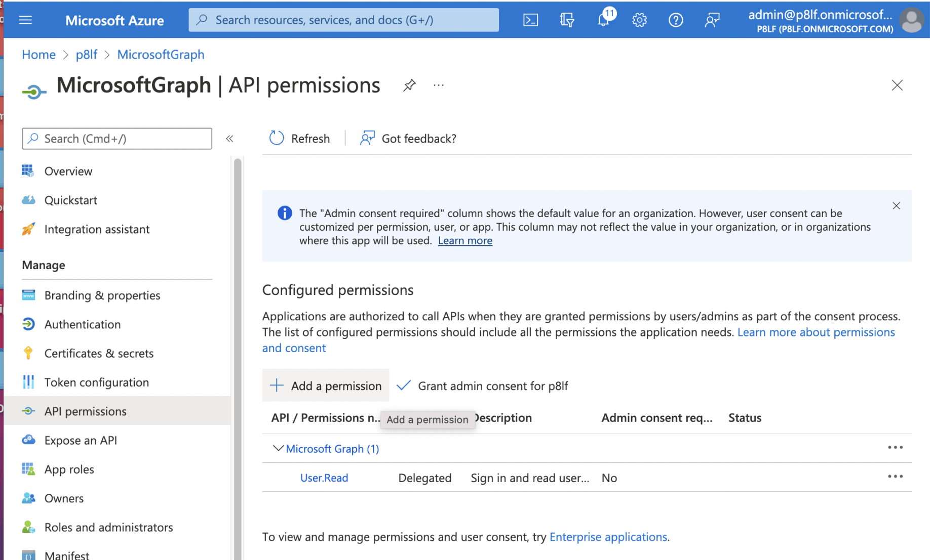 I selected the "Add a permission" link
