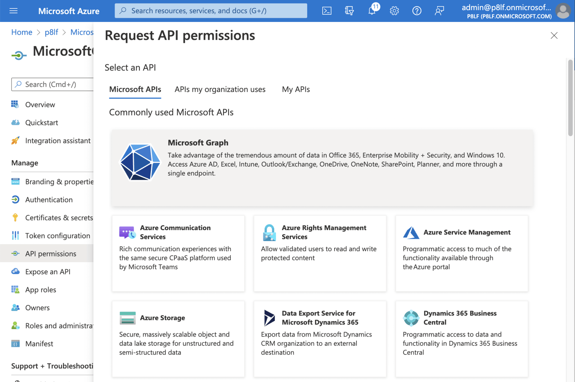 I selected the "Microsoft Graph" button