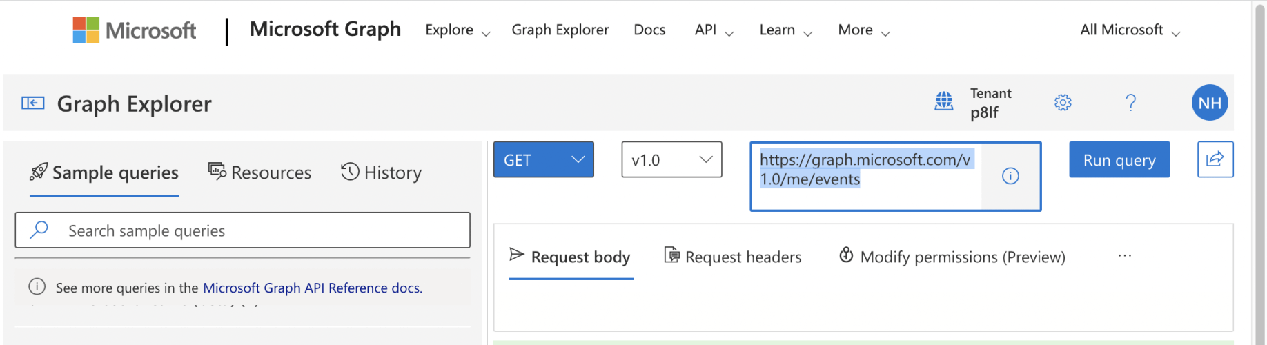 I copied the Microsoft Graph request URL from the Graph Explorer web application.