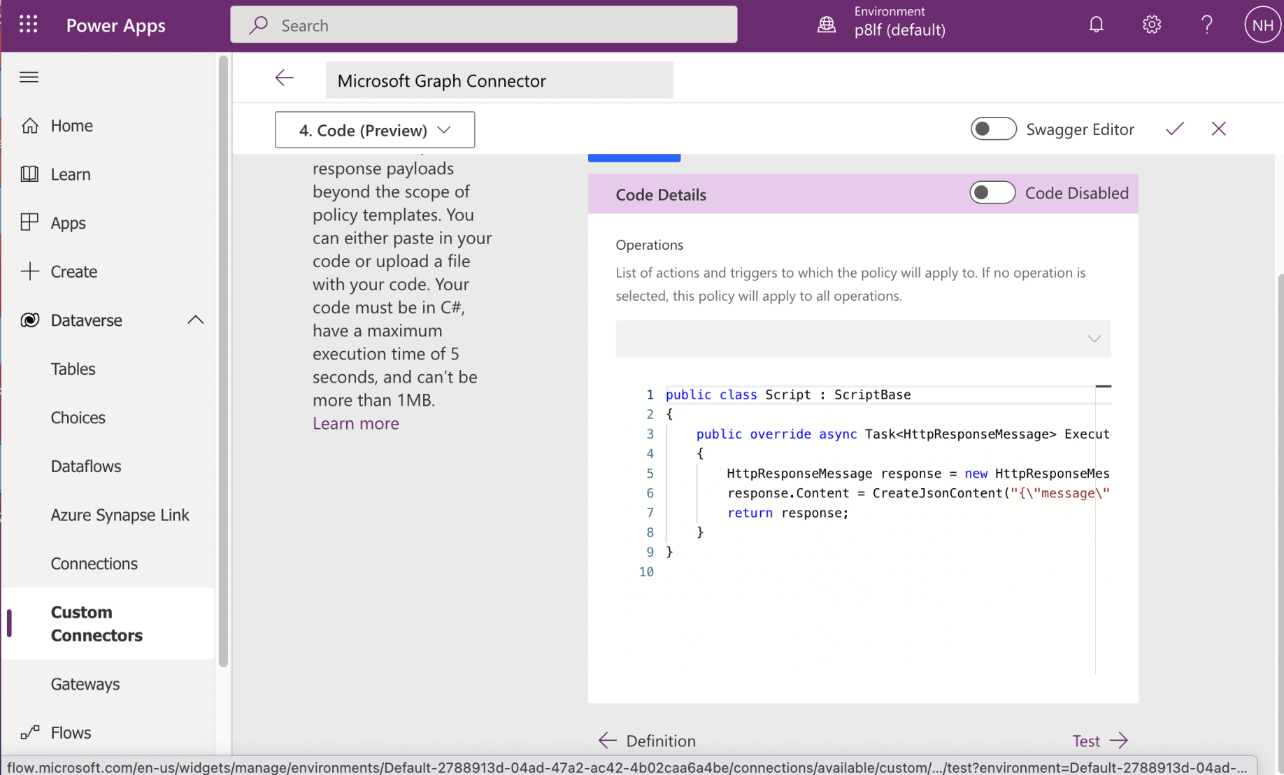 I reviewed the Code Details page then saved the Connector.