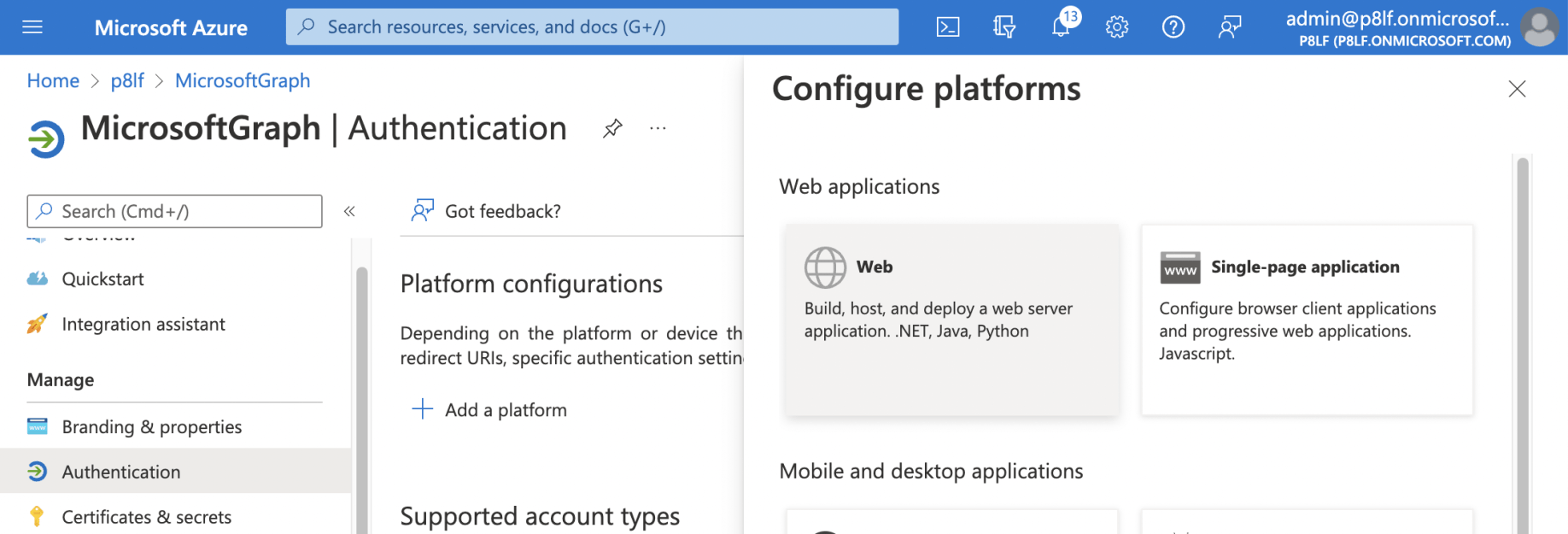 I selected the Web button