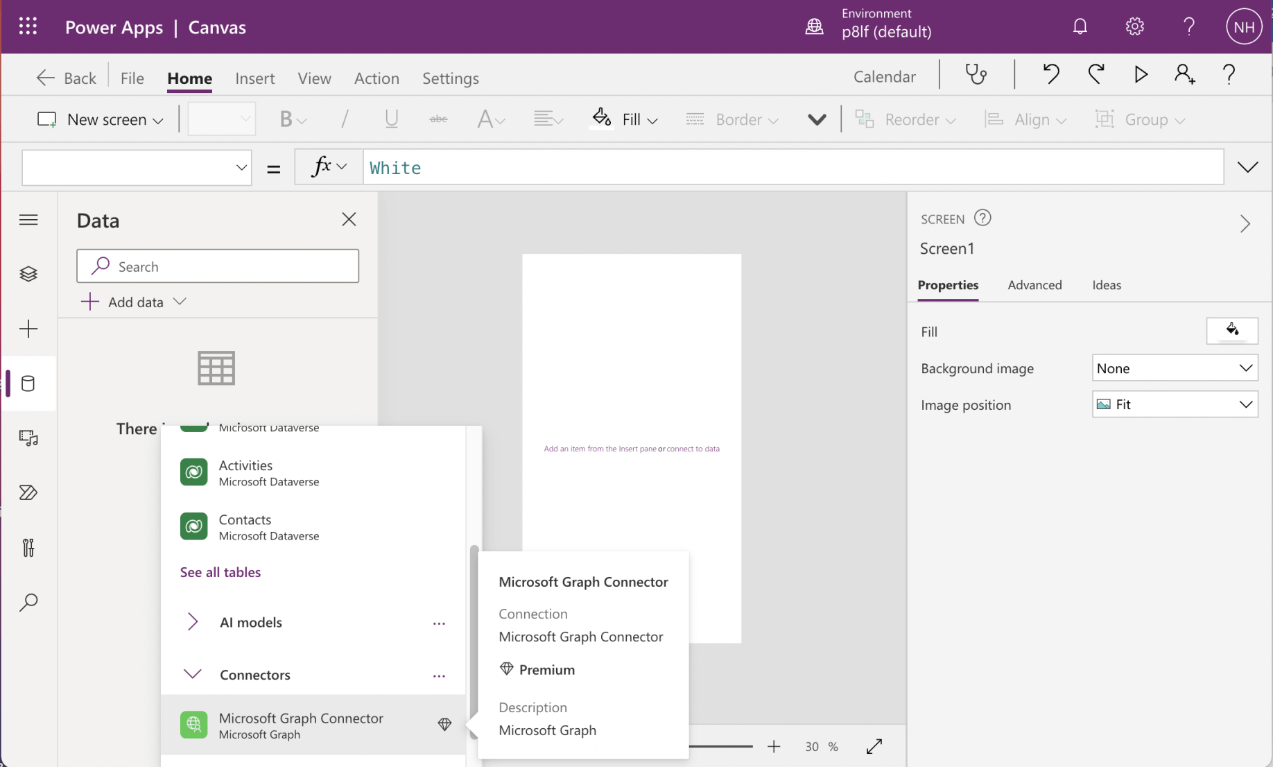 I added the new connector to the Canvas app