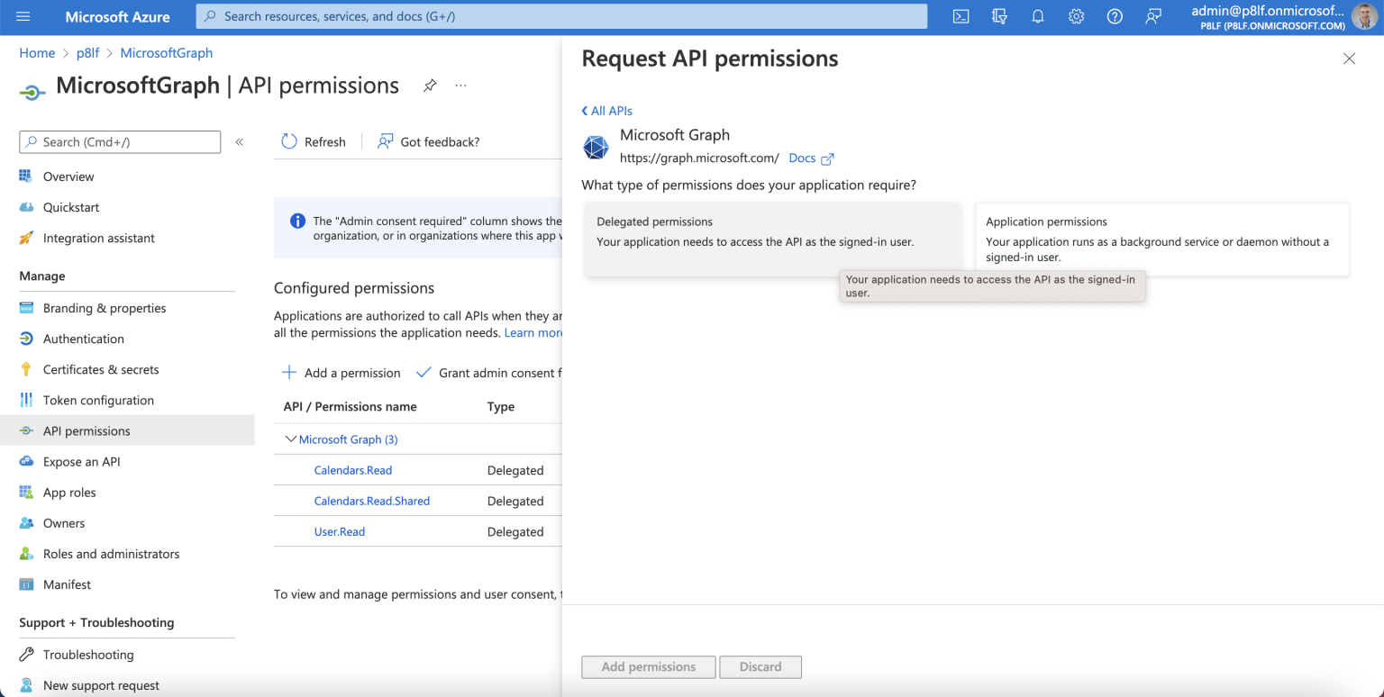 Update existing Application Registration adding a permission
