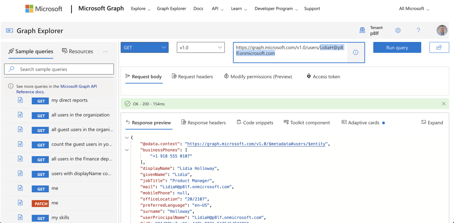 User by email request requires User.Read.All permissions (scope)