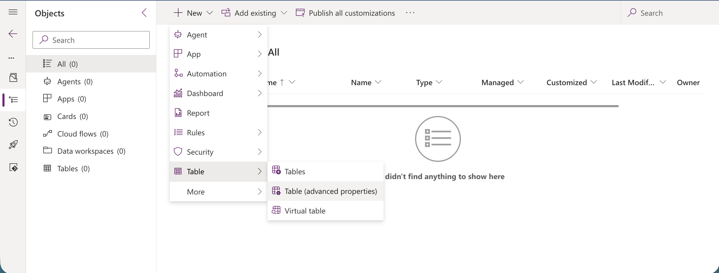 I selected New > Table from the solution explorer.