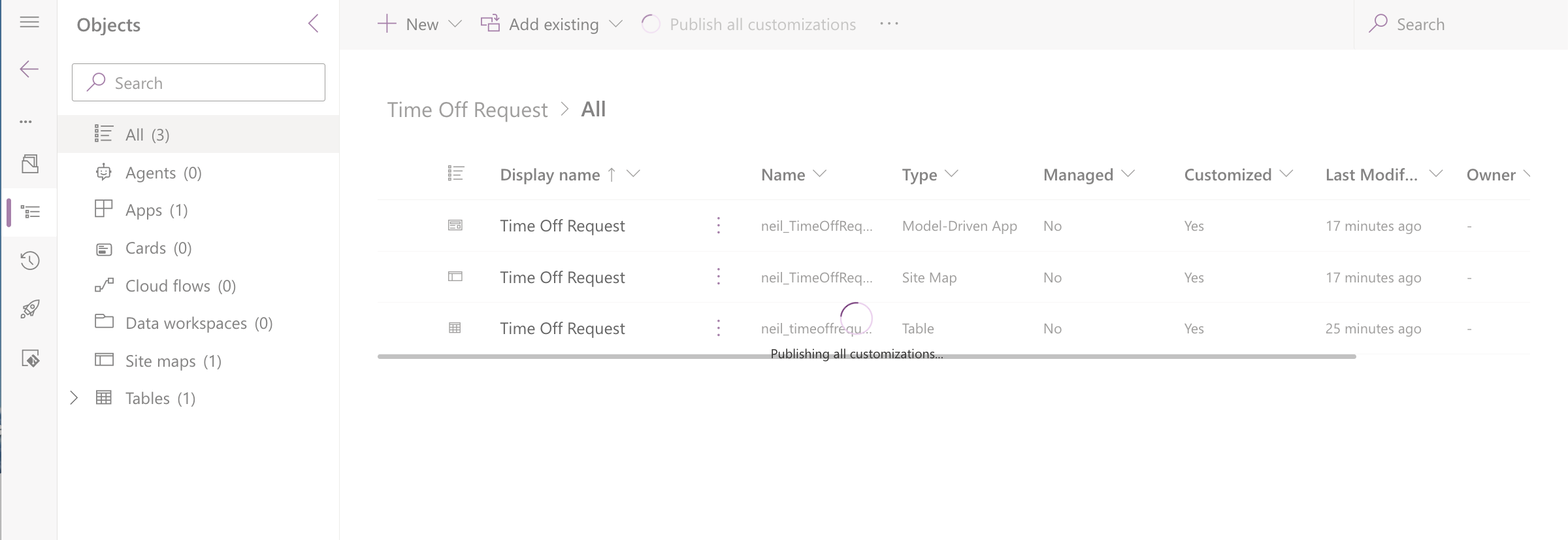 I clicked Publish All Customizations to push the form changes to the live app.