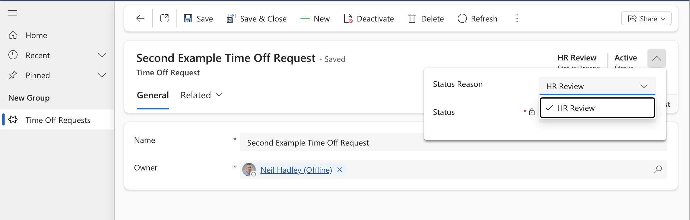 After moving to "HR Review", the dropdown showed only "HR Review" — users couldn't go backwards or skip ahead.