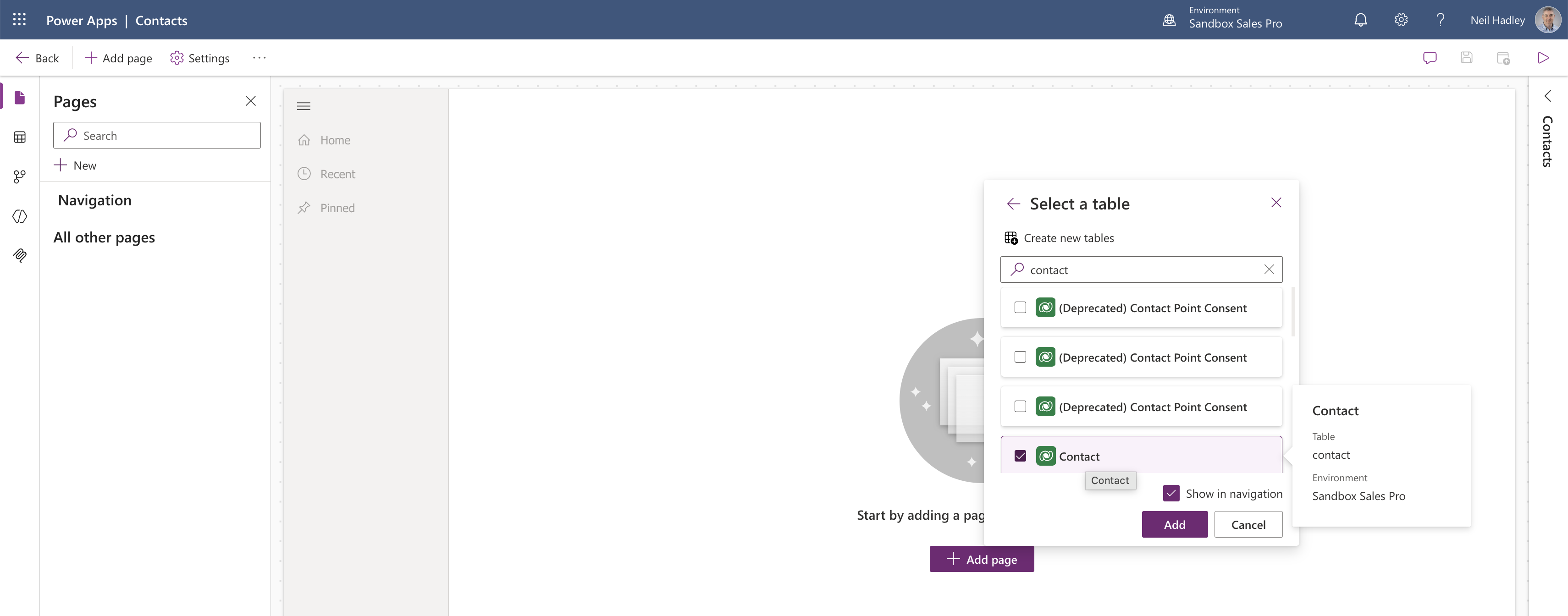 I selected the Contact table from the Dataverse table picker