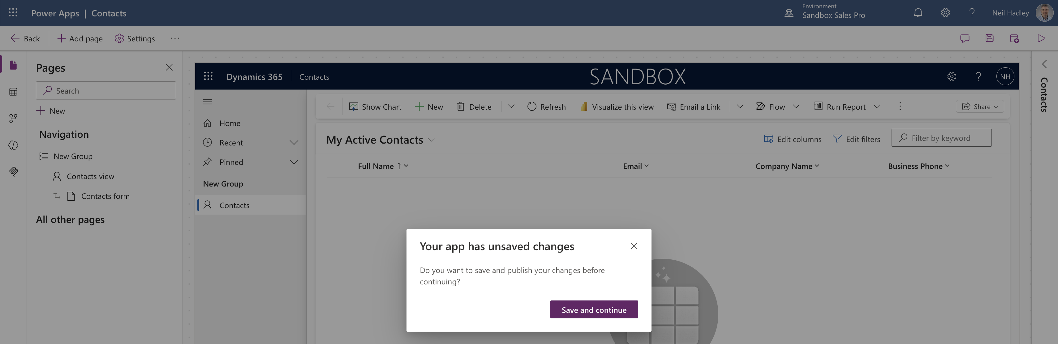 Power Apps asked me to save and publish before leaving