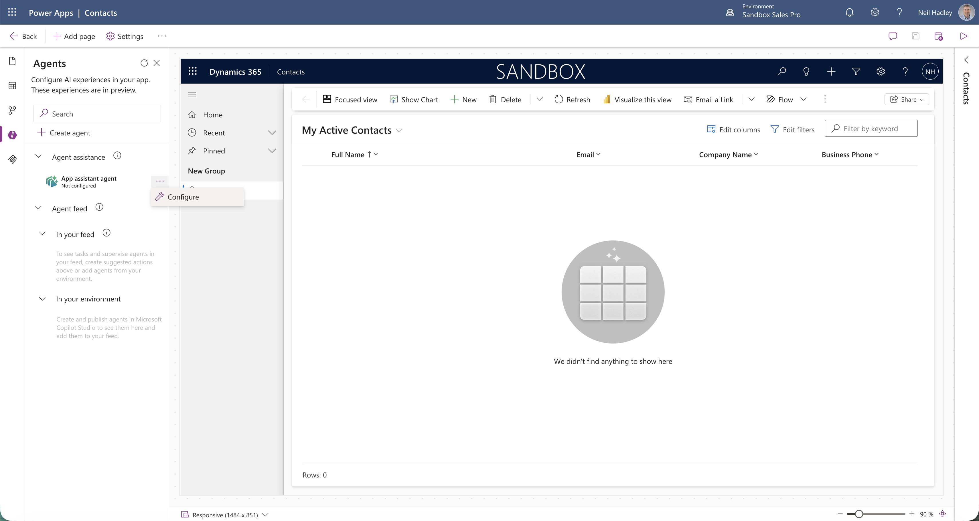 The Agents panel showed the App assistant agent