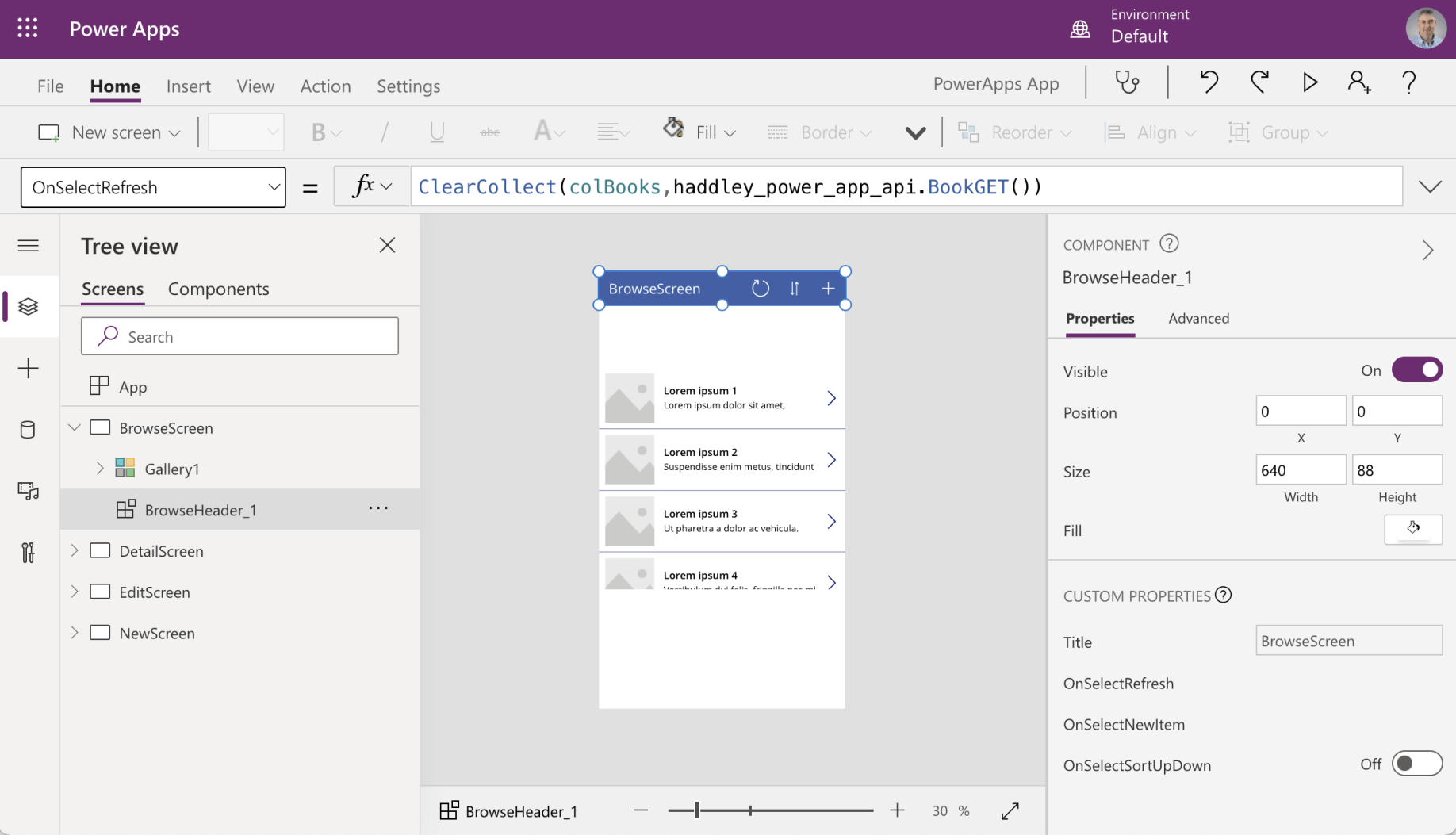 BrowseHeader_1 | OnSelectRefresh = ClearCollect(colBooks,haddley_power_app_api.BookGET())
