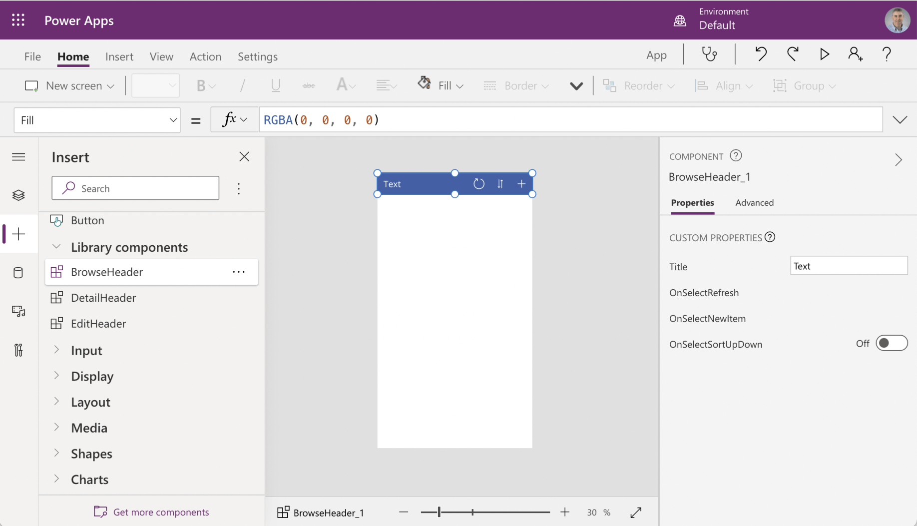 Add a BrowseHeader component to the BrowseScreen