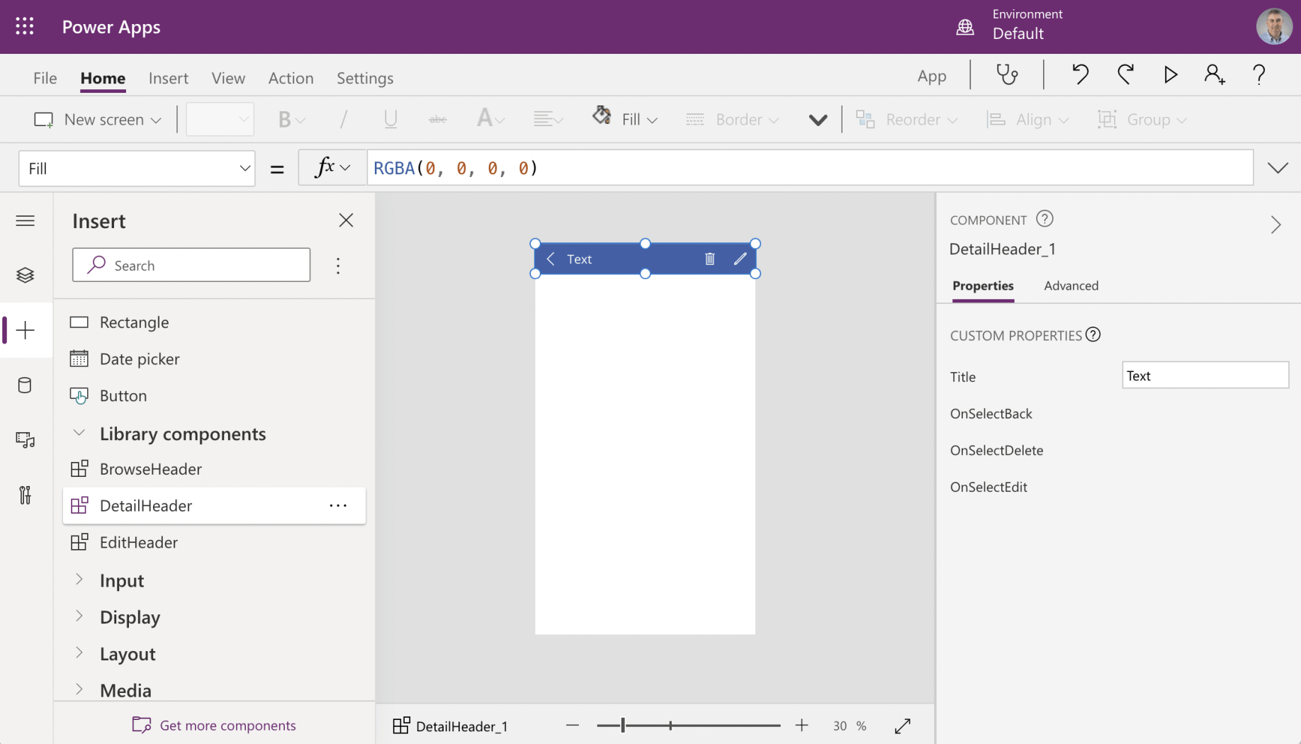 Add a DetailHeader component to the DetailScreen
