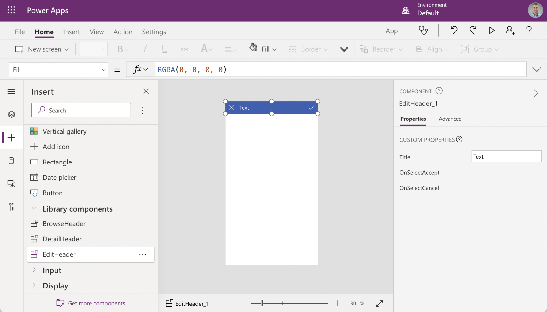 Add a EditHeader component to the EditScreen
