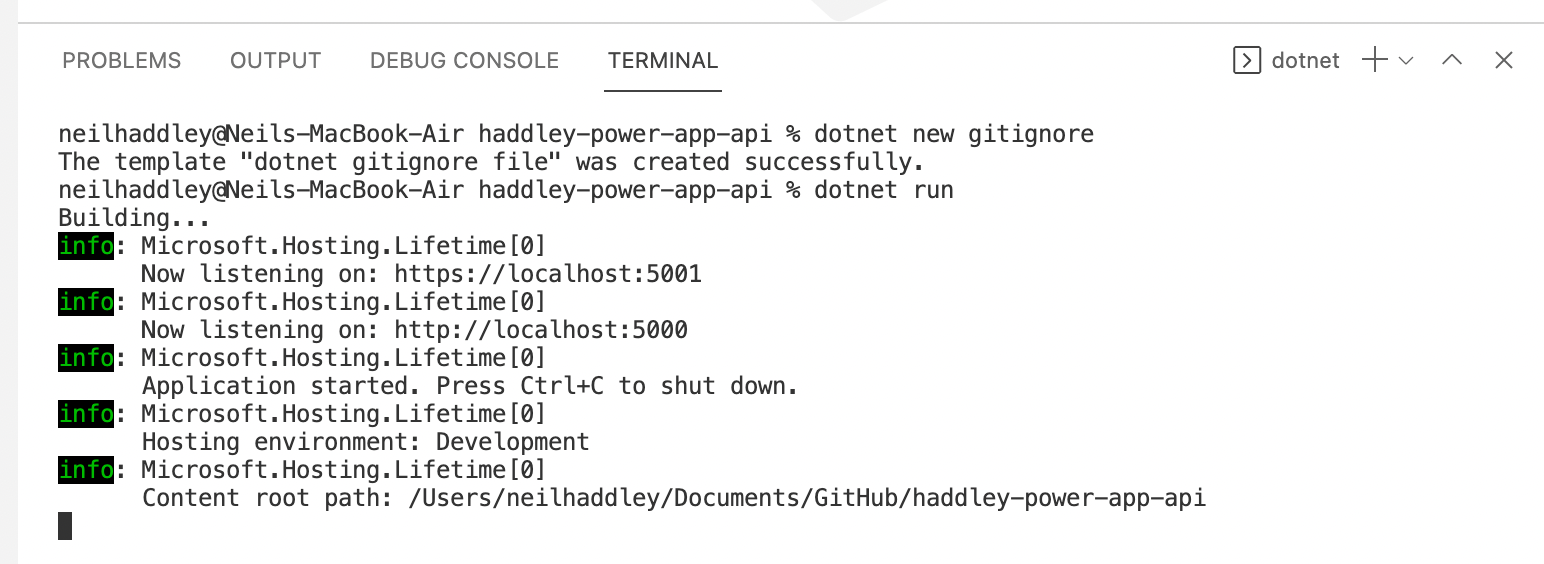 dotnet new gitignore and dotnet run