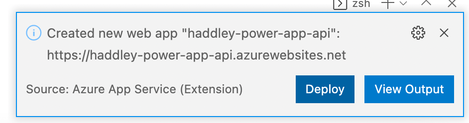 Deploy the code to the new web app