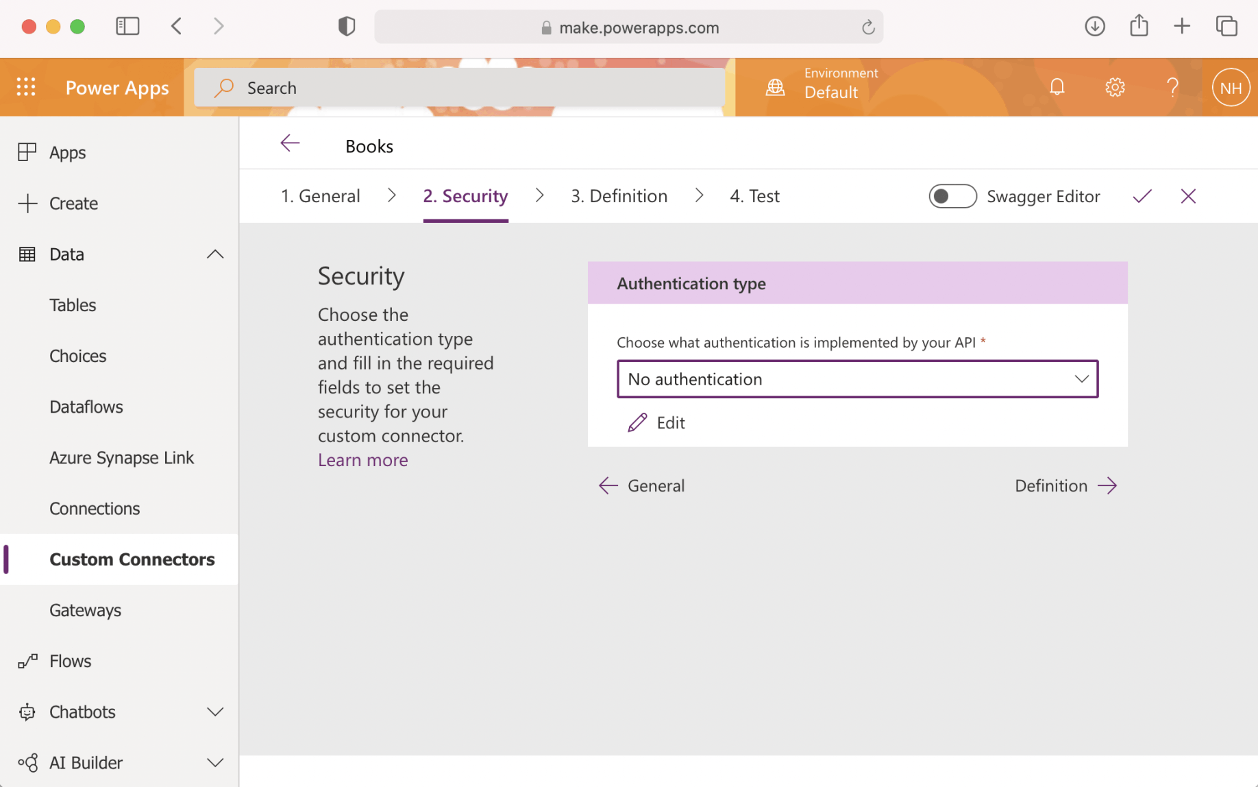 Select "No Authentication" (for now)