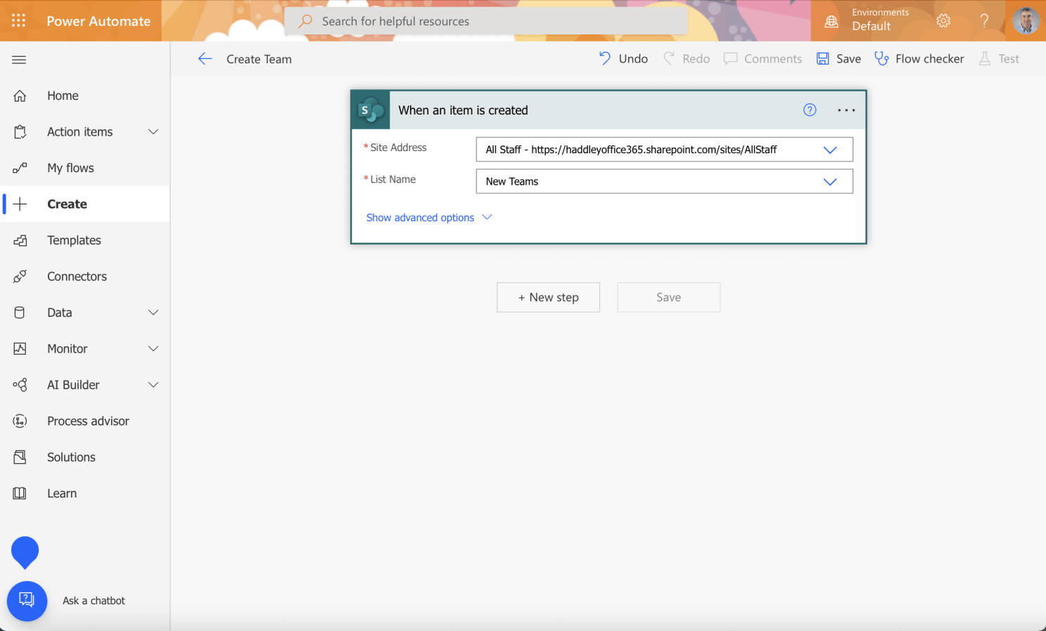 Execute the flow every time a list item is created