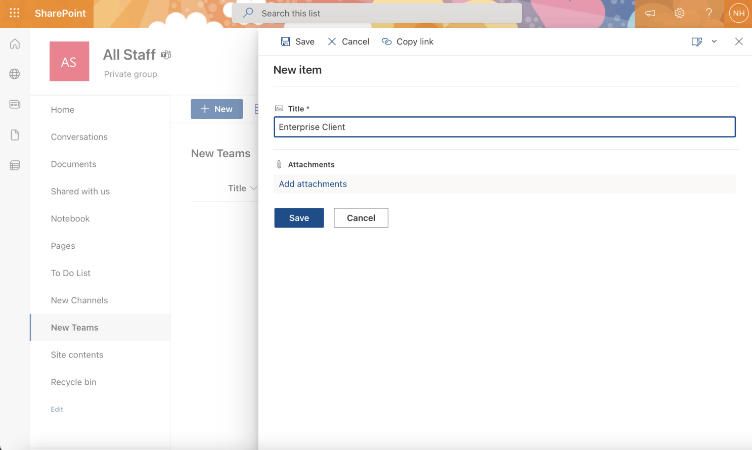 Create a new list item