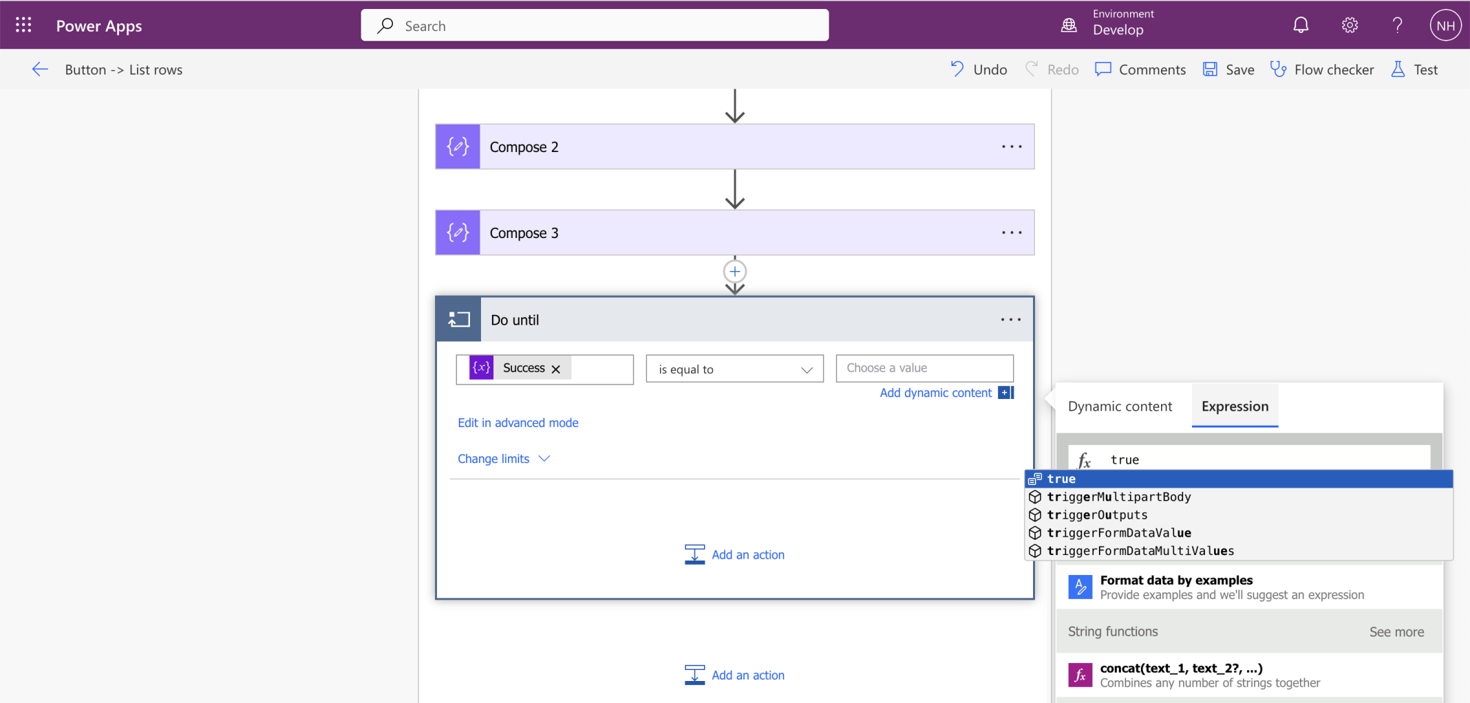 I added a Do until action to ensure that the flow would retry the HTTP GET and Email actions until the Success variable was set to true